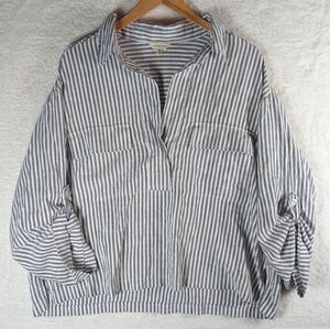 697-Max Studio Navy and White Striped Top
